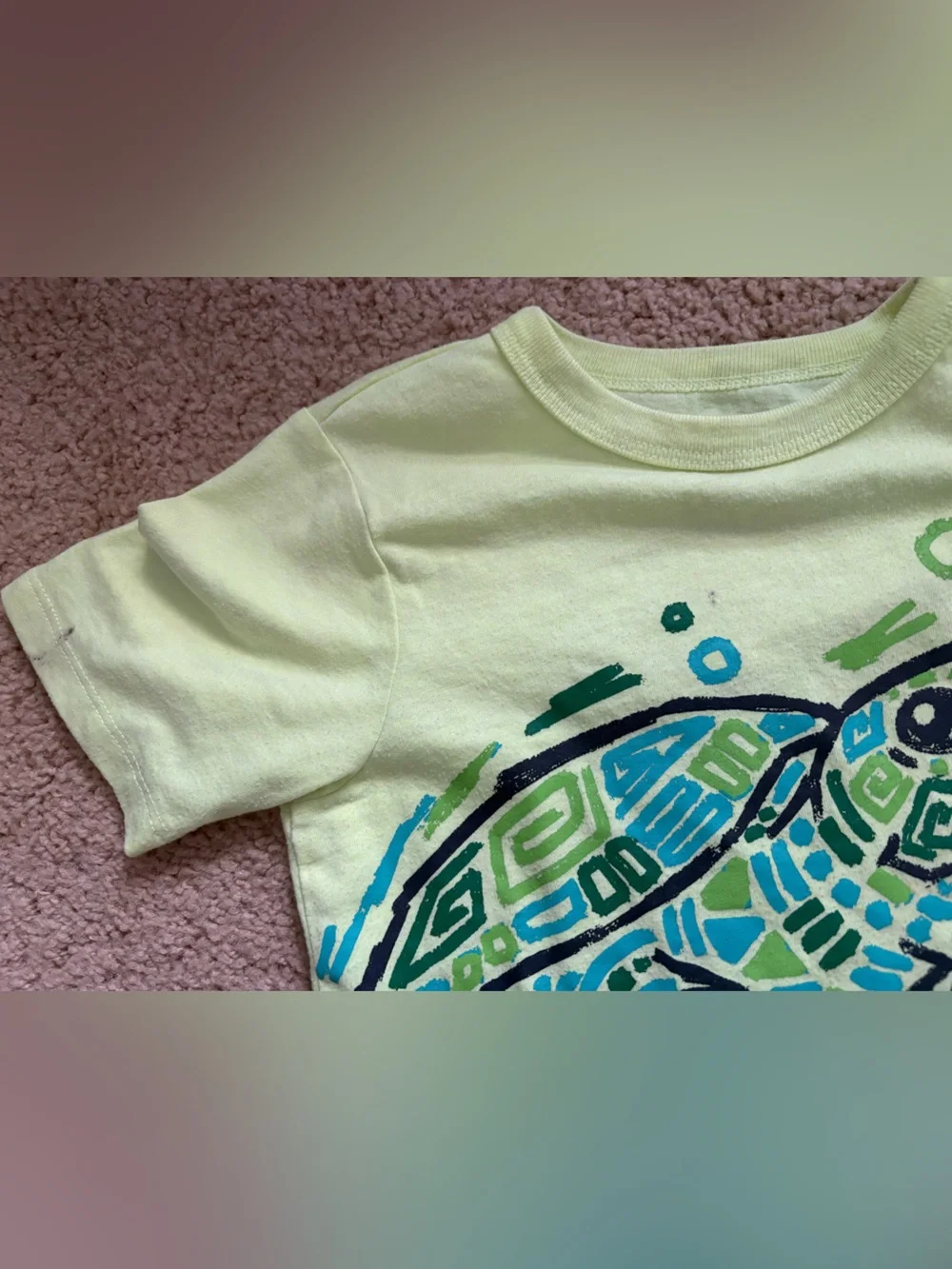 Kids Short Sleeve Graphic Tee - Neon Yellow Green with Blue Turtle and Truck